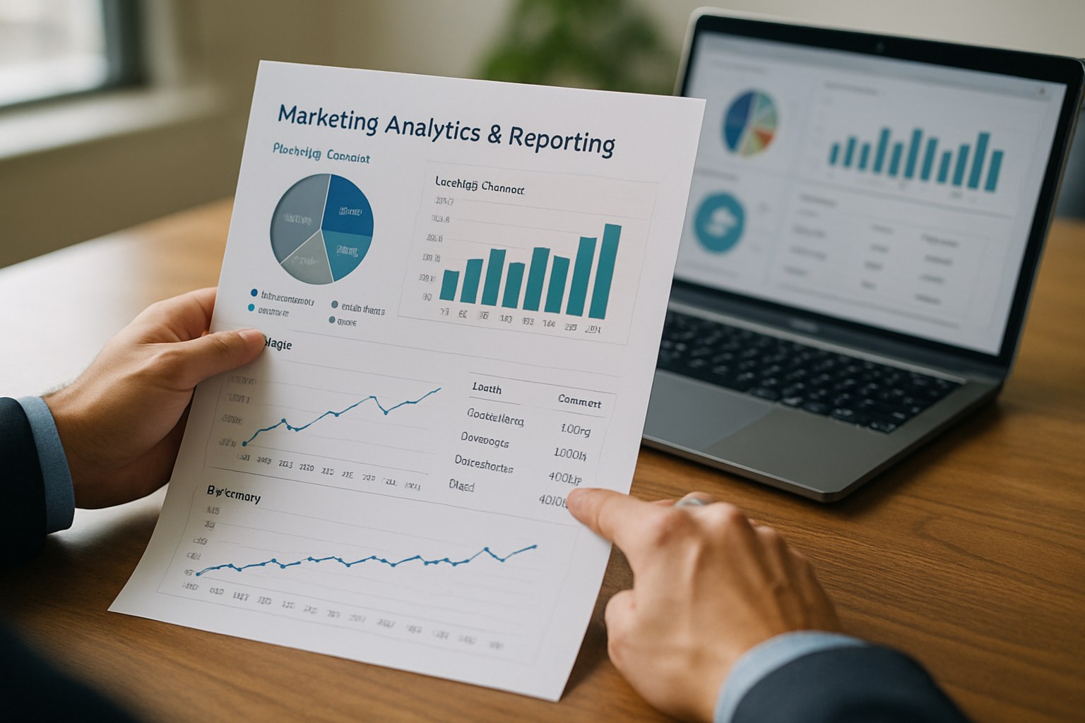 Marketing manager comparing channel performance in an analytics dashboard