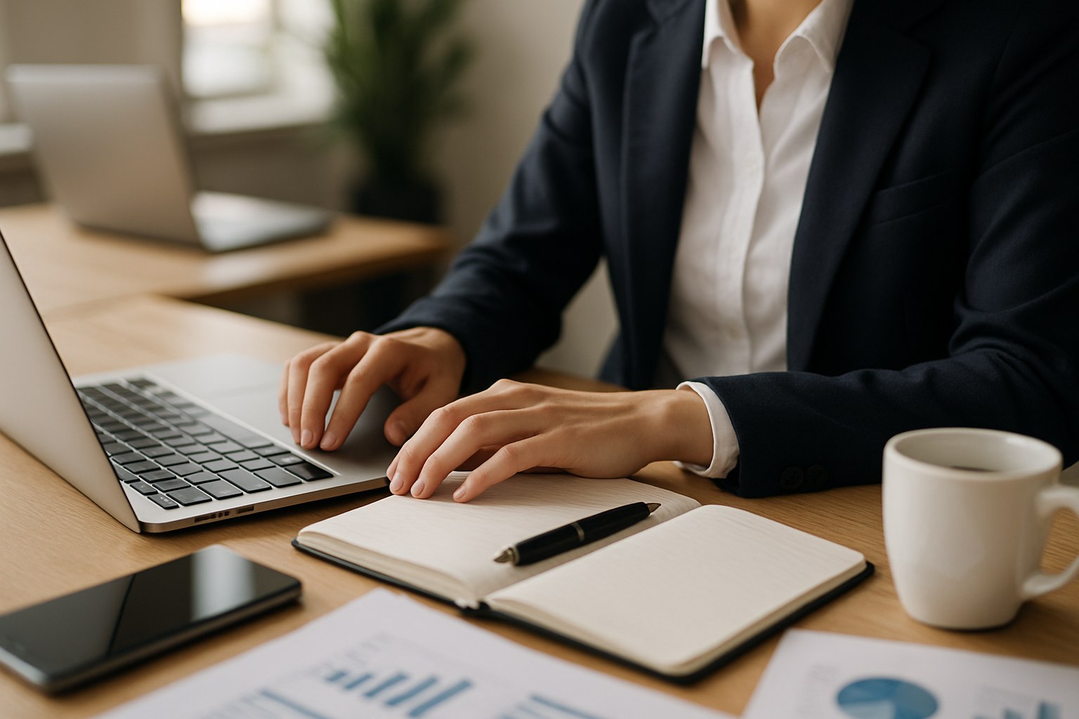 Writer planning article topics and outlines for a client content calendar